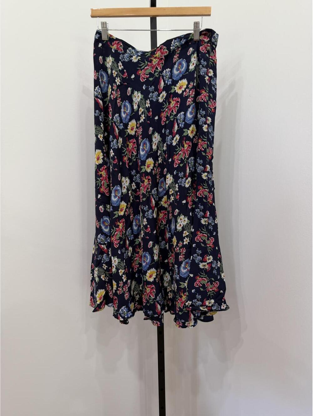Herman Geist Navy Floral Midi Skirt Size 16 Vintage 90s - Picture 2 of 8
